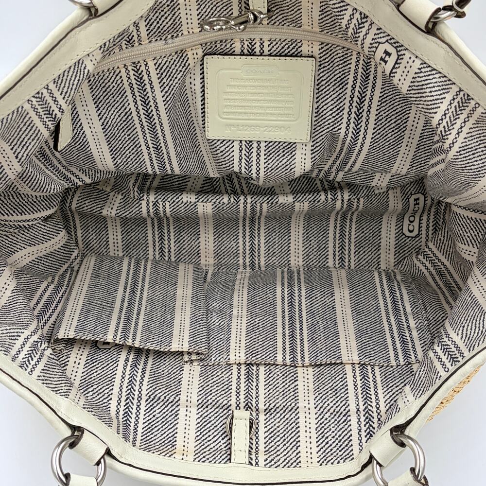 Coach Legacy Woven Raffia Straw Tote White Leather Trim Shoulder Bag Large - Picture 6 of 11